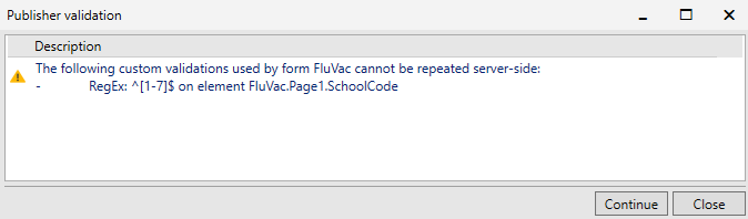 Picture showing the Regexp Warning Message. 